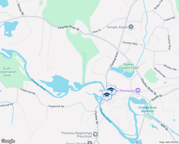 map of restaurants, bars, coffee shops, grocery stores, and more near 115 Oxbow Road in Needham