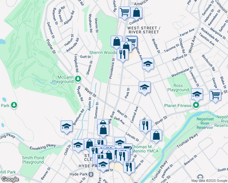 map of restaurants, bars, coffee shops, grocery stores, and more near 85R Westminster Street in Boston