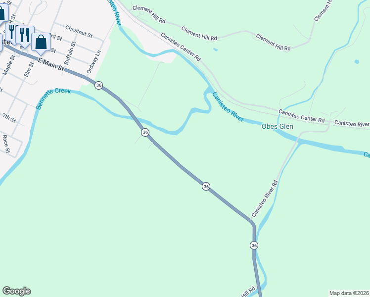 map of restaurants, bars, coffee shops, grocery stores, and more near in Canisteo