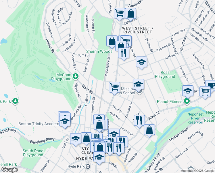 map of restaurants, bars, coffee shops, grocery stores, and more near 85R Westminster Street in Boston