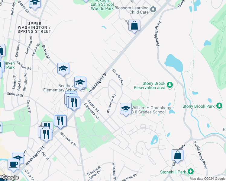 map of restaurants, bars, coffee shops, grocery stores, and more near 16 Running Brook Road in Boston