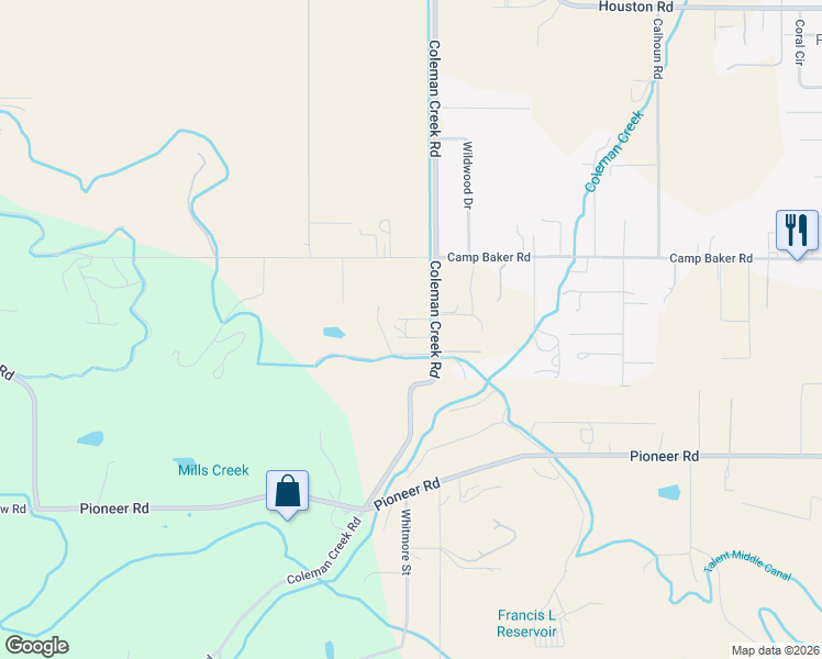 map of restaurants, bars, coffee shops, grocery stores, and more near 4192 Coleman Creek Road in Medford