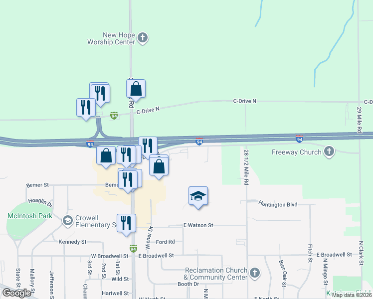 map of restaurants, bars, coffee shops, grocery stores, and more near 350 B-Drive North in Albion