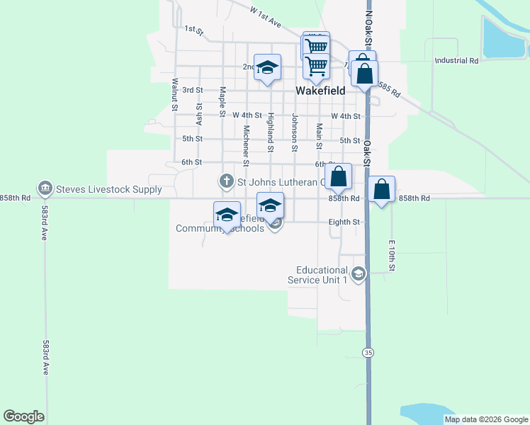 map of restaurants, bars, coffee shops, grocery stores, and more near 708 Highland Street in Wakefield
