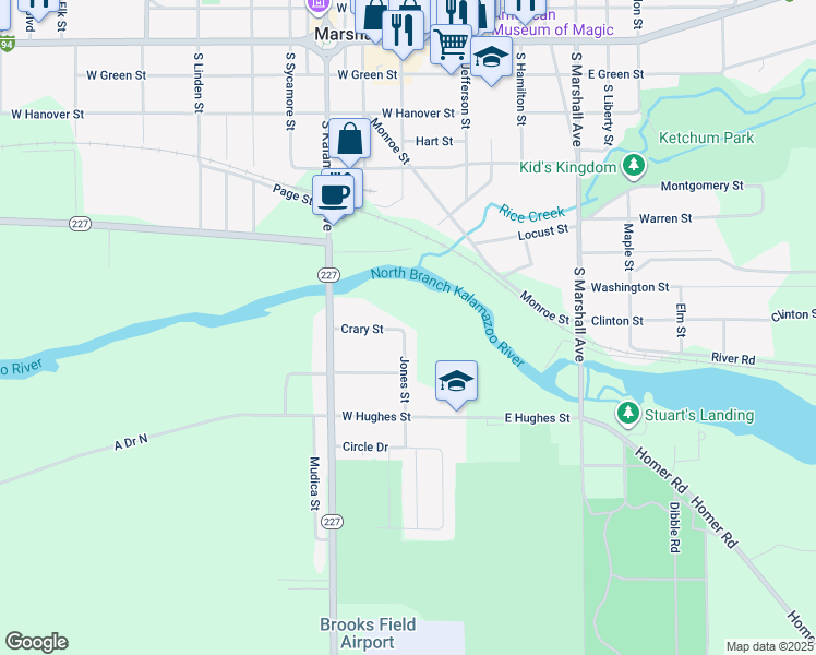 map of restaurants, bars, coffee shops, grocery stores, and more near in Marshall