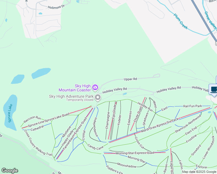 map of restaurants, bars, coffee shops, grocery stores, and more near 6766 Holiday Valley Road in Ellicottville