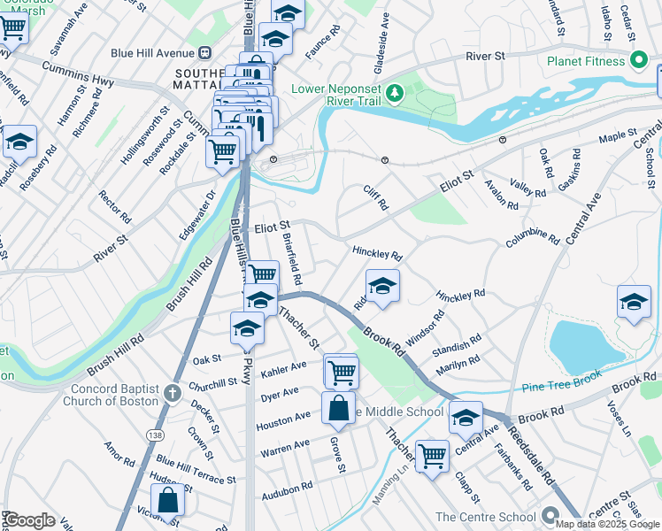 map of restaurants, bars, coffee shops, grocery stores, and more near 22 Virginia Street in Milton