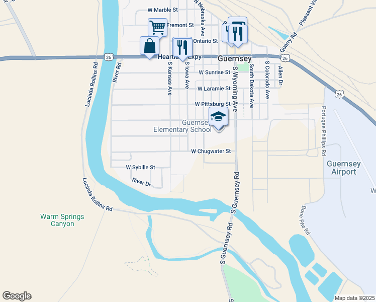 map of restaurants, bars, coffee shops, grocery stores, and more near 298 West Chugwater Street in Guernsey