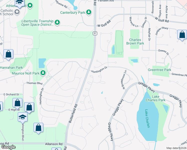 map of restaurants, bars, coffee shops, grocery stores, and more near 2045 Trevino Terrace in Vernon Hills