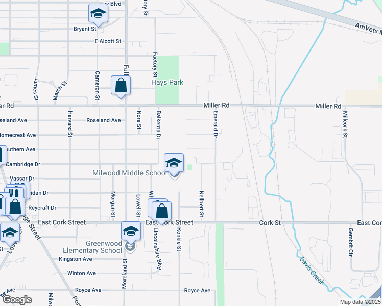 map of restaurants, bars, coffee shops, grocery stores, and more near 2124 Southern Avenue in Kalamazoo