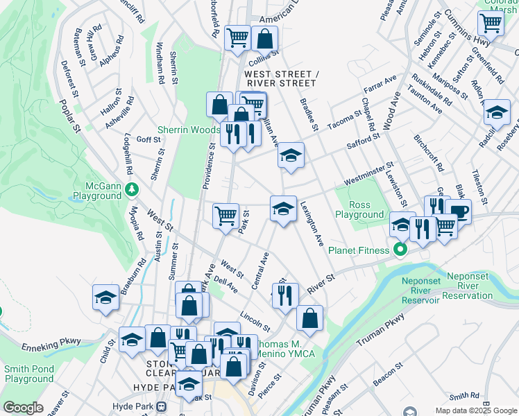 map of restaurants, bars, coffee shops, grocery stores, and more near 57 Westminster Street in Boston