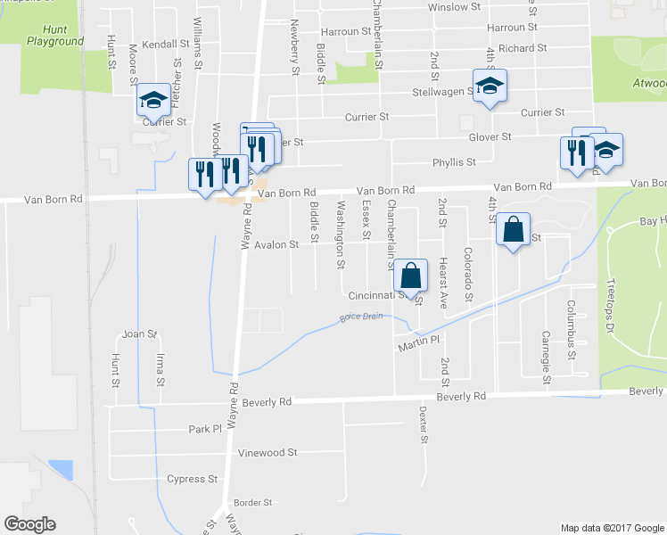 map of restaurants, bars, coffee shops, grocery stores, and more near 6056 Washington St in Romulus