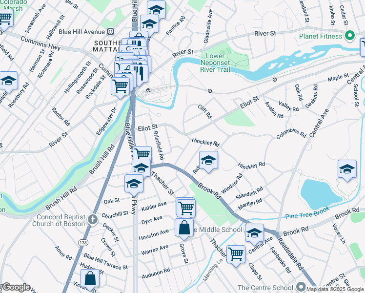 map of restaurants, bars, coffee shops, grocery stores, and more near 22 Virginia Street in Milton