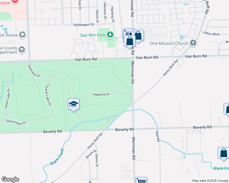 map of restaurants, bars, coffee shops, grocery stores, and more near 31650 Augusta Drive in Romulus