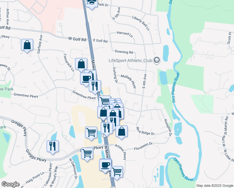 map of restaurants, bars, coffee shops, grocery stores, and more near 200 Red Top Drive in Libertyville