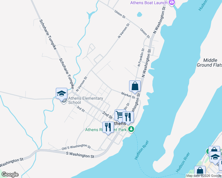 map of restaurants, bars, coffee shops, grocery stores, and more near Market Street in Athens
