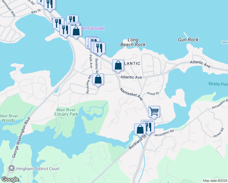 map of restaurants, bars, coffee shops, grocery stores, and more near 7 Shore Garden Road in Hull