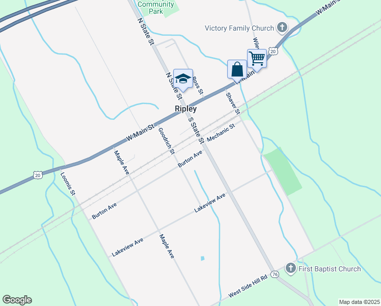 map of restaurants, bars, coffee shops, grocery stores, and more near 9 Burton Ave in Ripley