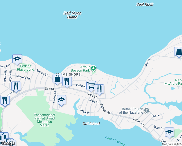 map of restaurants, bars, coffee shops, grocery stores, and more near 29 Heron Road in Quincy