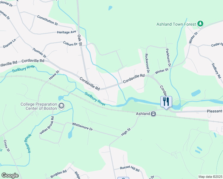 map of restaurants, bars, coffee shops, grocery stores, and more near 124 Cordaville Road in Ashland