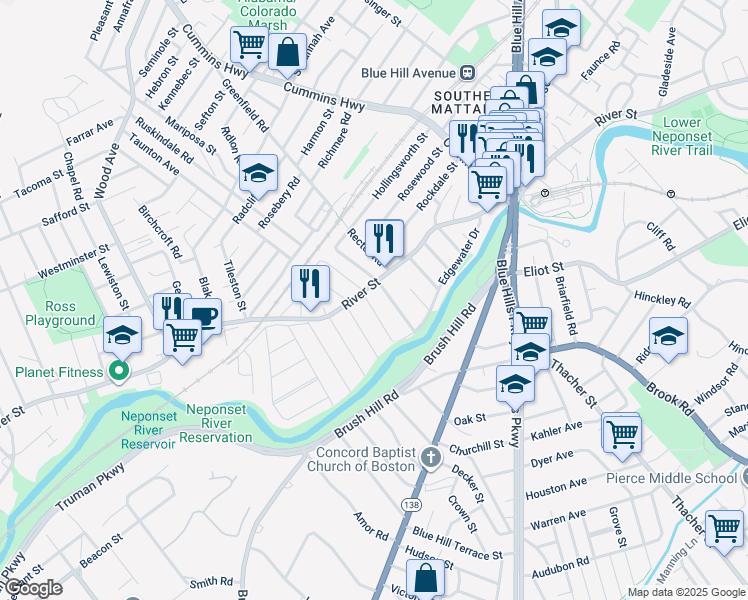 map of restaurants, bars, coffee shops, grocery stores, and more near 11 Monponset Street in Boston