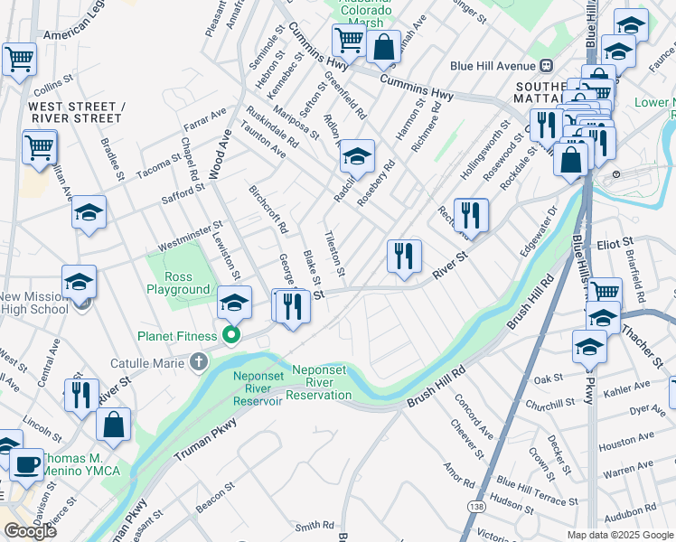 map of restaurants, bars, coffee shops, grocery stores, and more near 20 Linden Avenue in Boston