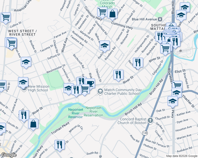 map of restaurants, bars, coffee shops, grocery stores, and more near 18 Linden Avenue in Boston