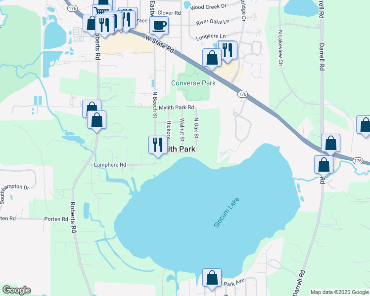 map of restaurants, bars, coffee shops, grocery stores, and more near 27565 Walnut Street in Island Lake