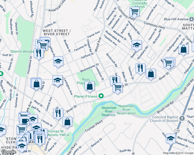 map of restaurants, bars, coffee shops, grocery stores, and more near 80 Ayles Road in Boston