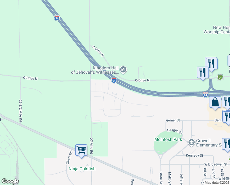 map of restaurants, bars, coffee shops, grocery stores, and more near 1589 Chicory Court in Albion