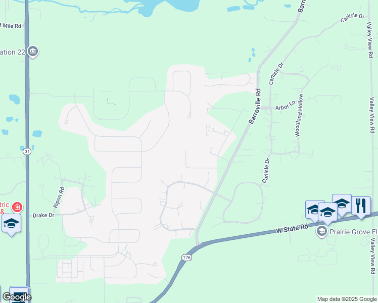 map of restaurants, bars, coffee shops, grocery stores, and more near 4603 Barreville Road in Crystal Lake