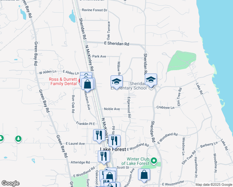 map of restaurants, bars, coffee shops, grocery stores, and more near 1285 North McKinley Road in Lake Forest