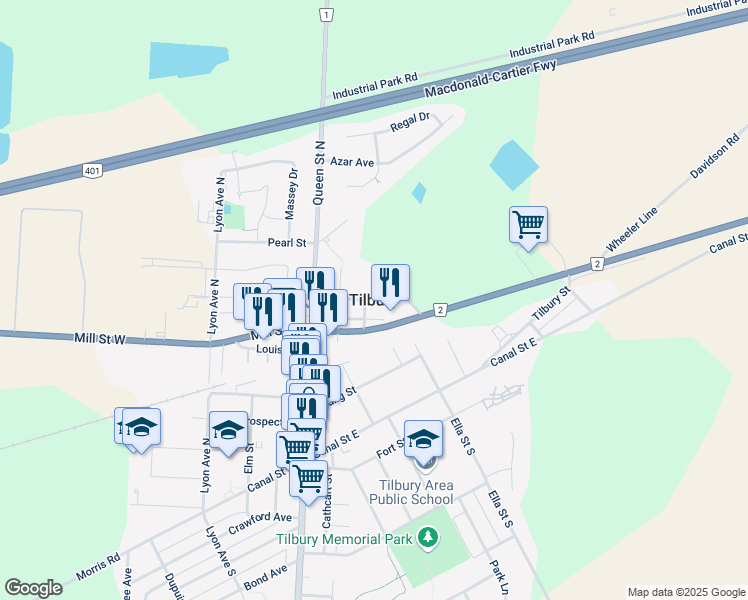map of restaurants, bars, coffee shops, grocery stores, and more near in Tilbury