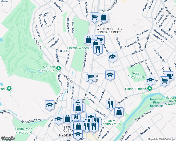 map of restaurants, bars, coffee shops, grocery stores, and more near 85R Westminster Street in Boston