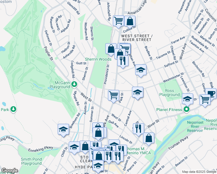 map of restaurants, bars, coffee shops, grocery stores, and more near 85R Westminster Street in Boston