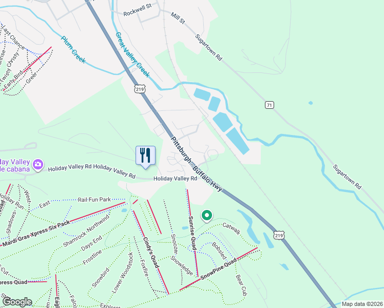 map of restaurants, bars, coffee shops, grocery stores, and more near 187 Wildflower in Ellicottville
