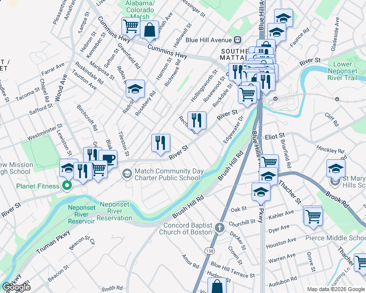 map of restaurants, bars, coffee shops, grocery stores, and more near 11 Monponset Street in Boston