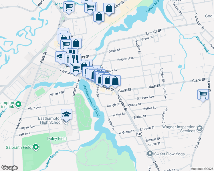 map of restaurants, bars, coffee shops, grocery stores, and more near 116 Massachusetts 141 in Easthampton
