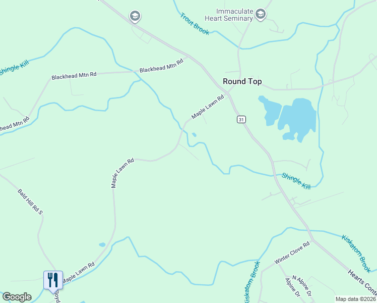 map of restaurants, bars, coffee shops, grocery stores, and more near 346 Maple Lawn Road in Round Top