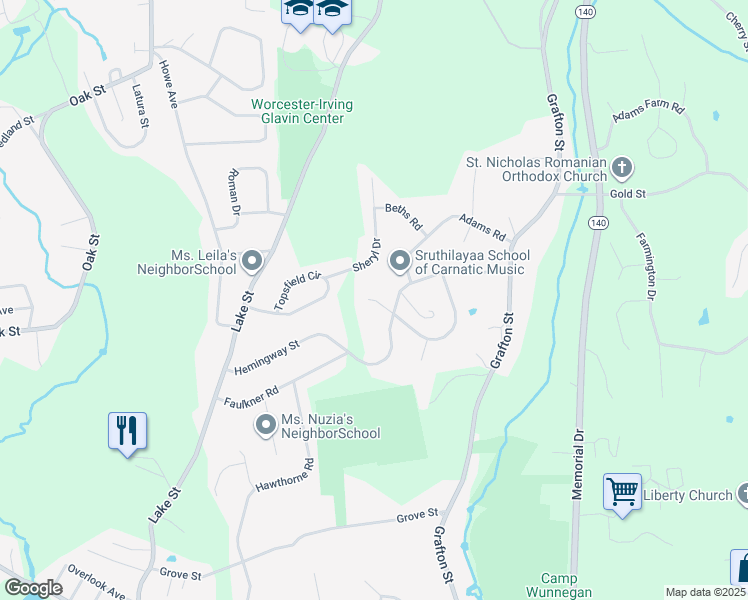 map of restaurants, bars, coffee shops, grocery stores, and more near 3 Thoreau Circle in Shrewsbury