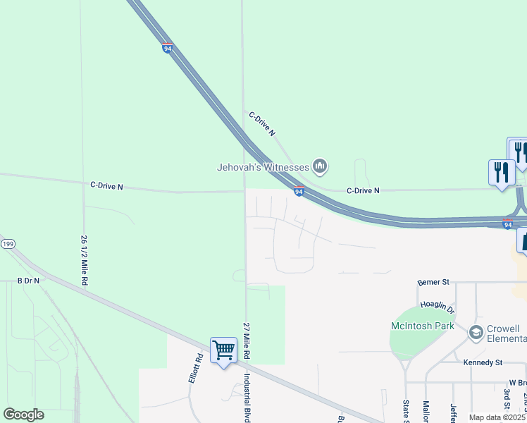 map of restaurants, bars, coffee shops, grocery stores, and more near 12000-13194 27 Mile Road in Albion