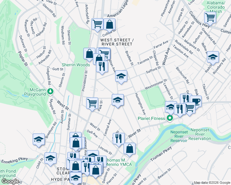 map of restaurants, bars, coffee shops, grocery stores, and more near in Boston