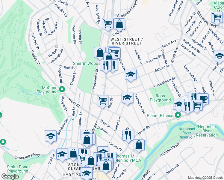 map of restaurants, bars, coffee shops, grocery stores, and more near 57 Westminster Street in Boston