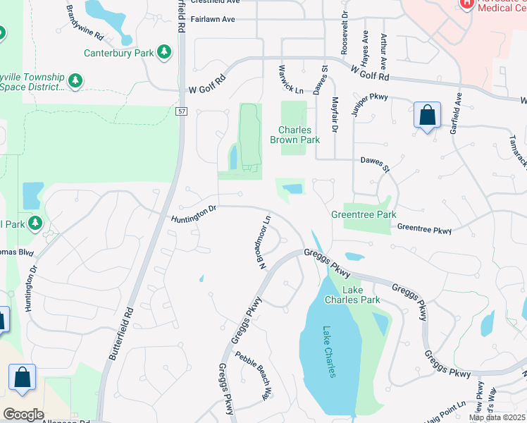 map of restaurants, bars, coffee shops, grocery stores, and more near 2066 North Broadmoor Lane in Vernon Hills
