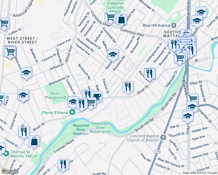 map of restaurants, bars, coffee shops, grocery stores, and more near 5 Linden Avenue in Boston