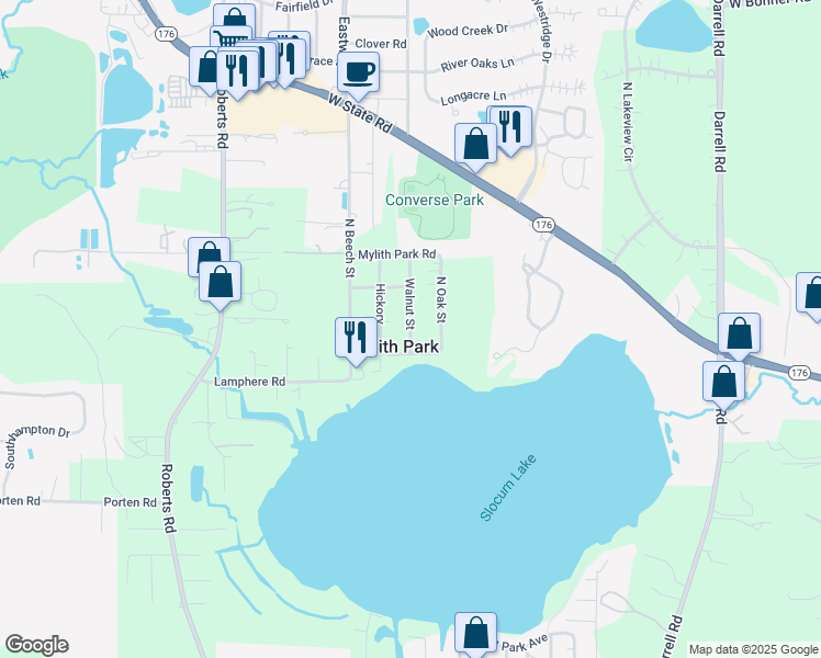 map of restaurants, bars, coffee shops, grocery stores, and more near 27565 Walnut Street in Island Lake