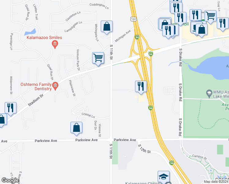 map of restaurants, bars, coffee shops, grocery stores, and more near 2665 South 11th Street in Kalamazoo