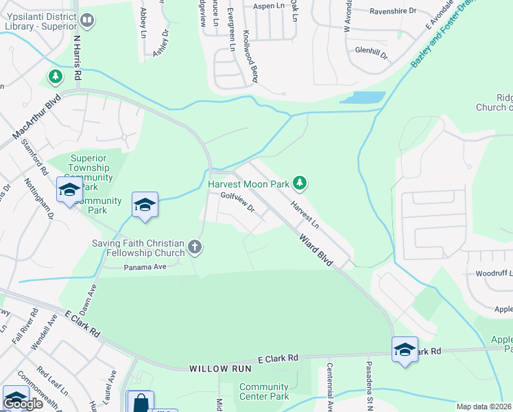 map of restaurants, bars, coffee shops, grocery stores, and more near 1646 Wiard Boulevard in Superior Charter Township