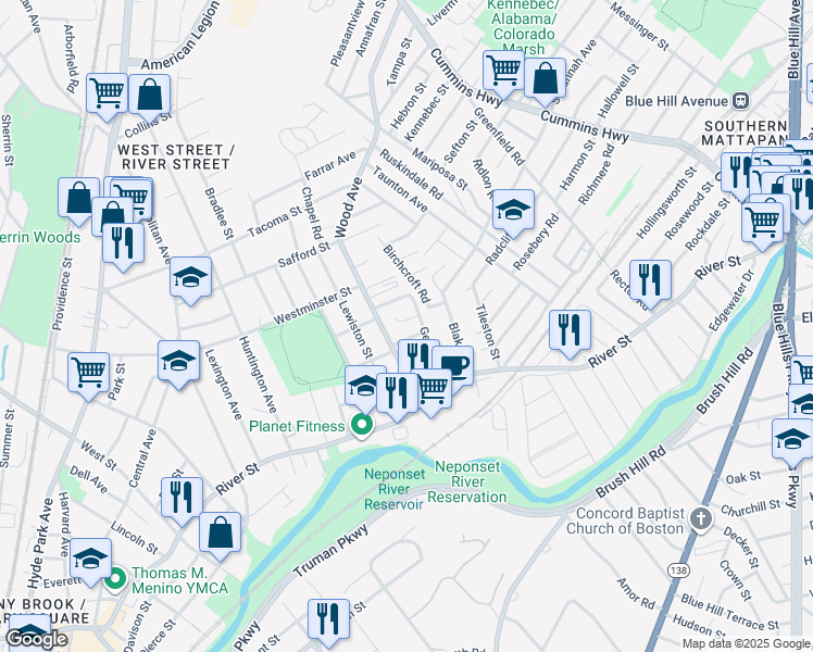 map of restaurants, bars, coffee shops, grocery stores, and more near 10 Andria Road in Boston