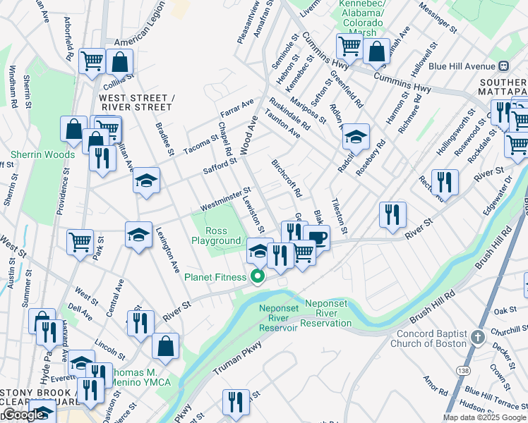 map of restaurants, bars, coffee shops, grocery stores, and more near 241 Wood Avenue in Boston